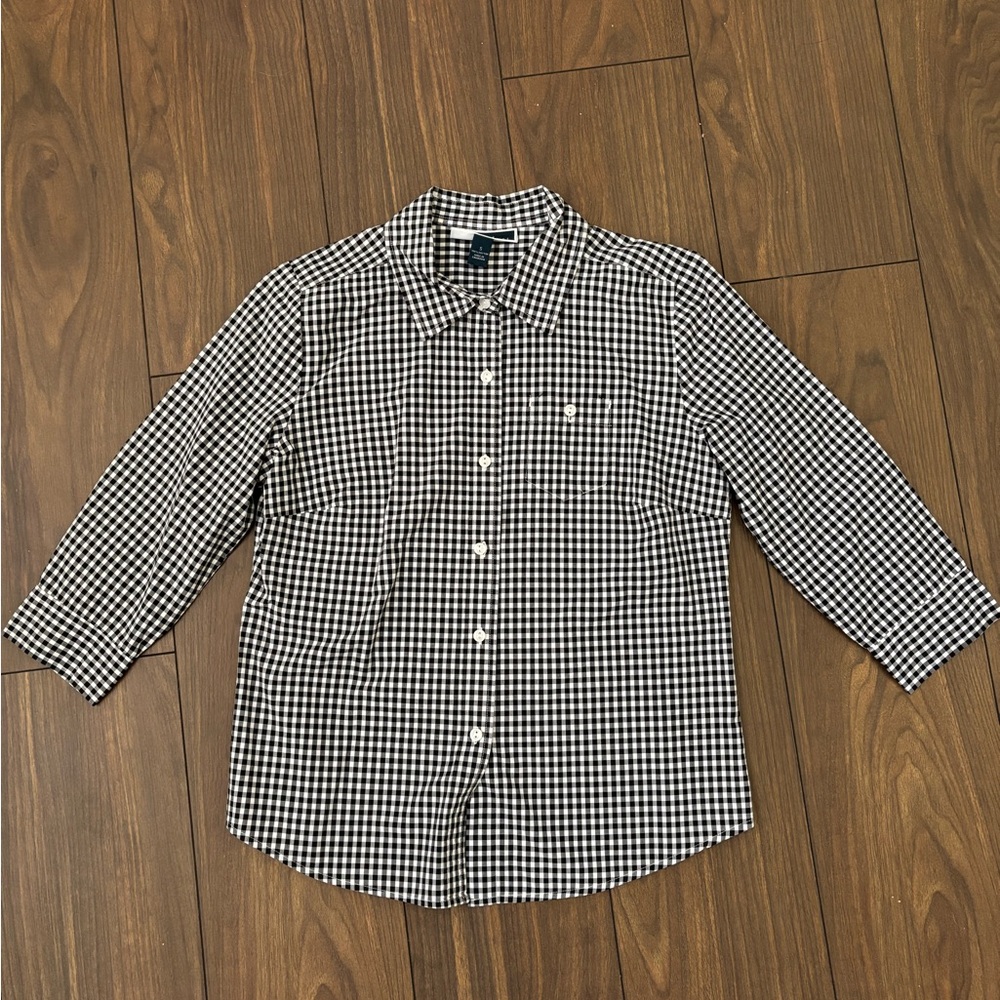 Karen Scott Black and White Gingham Button-Down Shirt